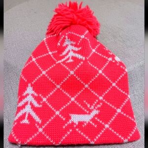 Vintage Smiley Hat Pom Pom Ski Beanie pink 100% Wool Fair Isle Pink Made in USA